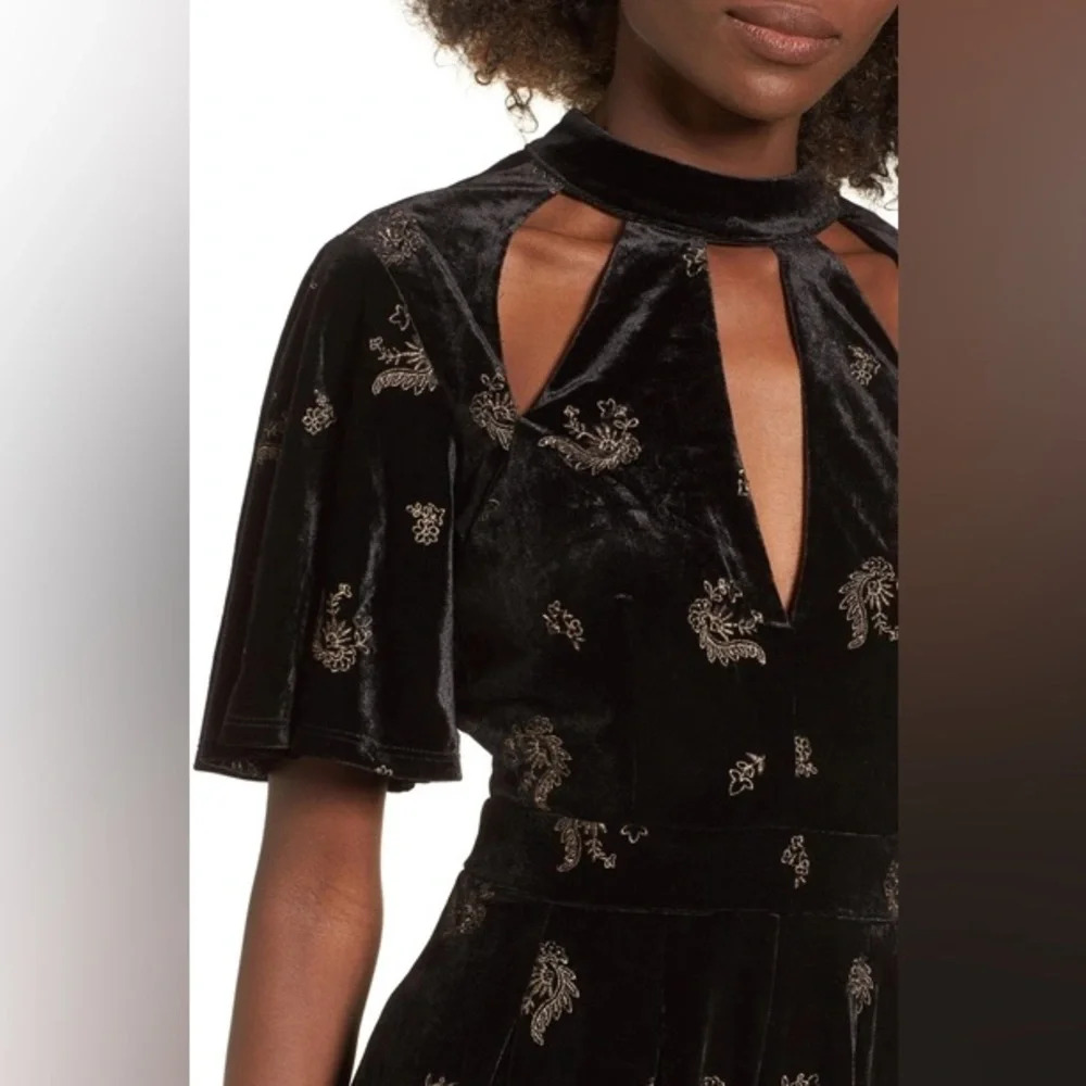 Lost and Wander Genevieve Black Velvet Embroidered Romper Size XS / Extra Small
